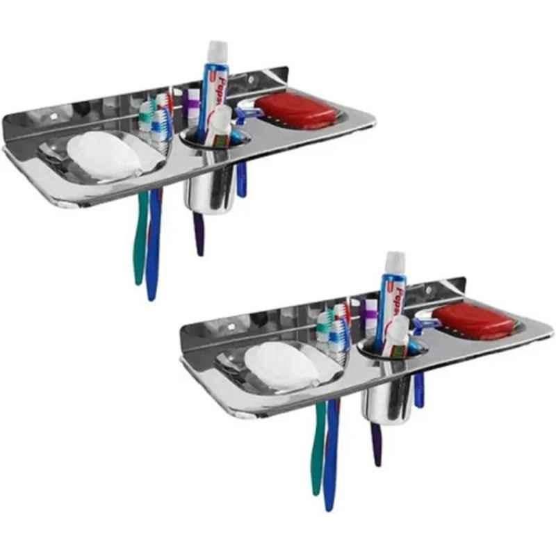 Neelkund 9-in-1 Stainless Steel Silver Double Soap Dish (Pack of 2)