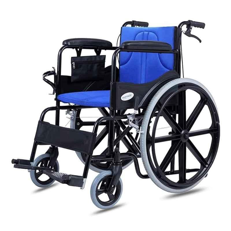 Everactiv 120kg Blue Foldable Wheelchair with 2 Extra Seats, 6 Wheels & Brakes for Extra Safety, EAP201