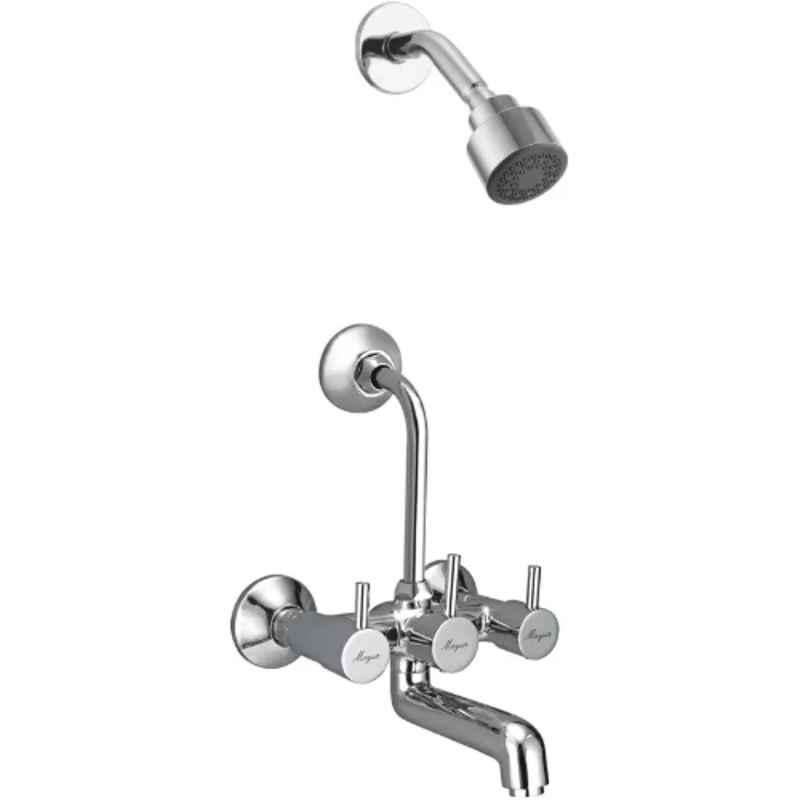 Mayur Ocich Piper 2 Pcs Brass Wall Mounted Chrome Plated Wall Mixer Set with Overhead Shower