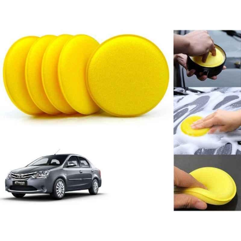 Auto Pearl Polyurethane Beige Washing & Waxing Polish Foam Sponge for Etios 2010 (Pack of 5)