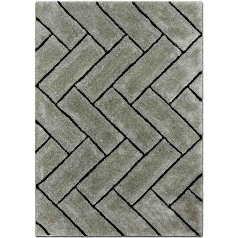 Carpetify 3x5ft Silver & Black Modern Geometric 3D Textured Thick & Soft Shaggy Fur Rug Carpet, 0928Z2UPZEV