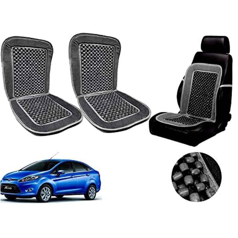Auto Pearl PU, Velvet & Wooden Beads Grey Rectangular Seat Cushion for Ford Fiesta Old (Pack of 2 )
