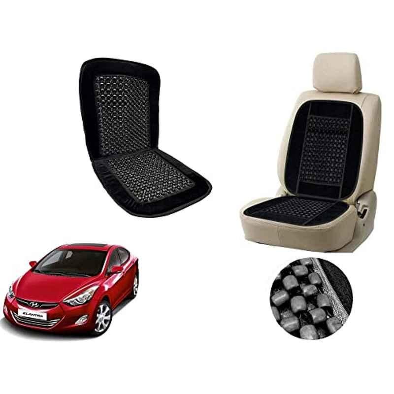 Auto Pearl PU, Velvet & Wooden Beads Black Rectangular Seat Cushion for Hyundai Elantra
