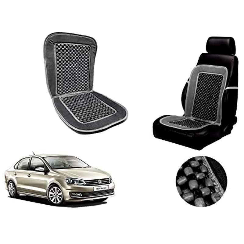 Auto Pearl PU, Velvet & Wooden Beads Grey Rectangular Seat Cushion for Volkswagen Vento