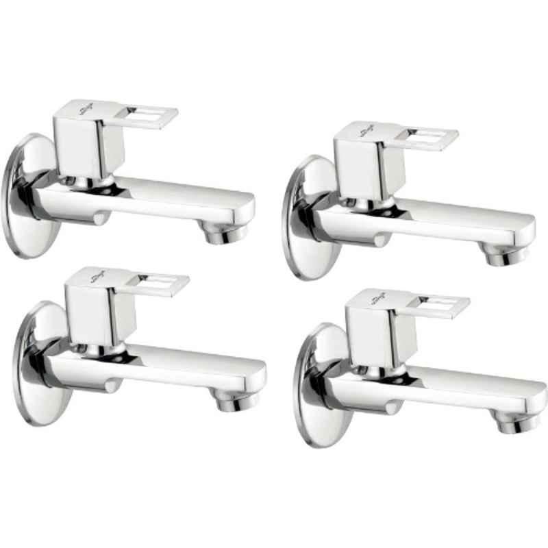Neelkund Brass Silver Chrome Finish Square Cut Long Body Bib Tap (Pack of 4)