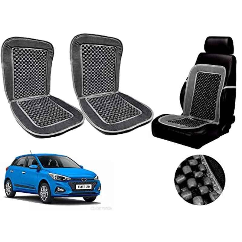 Auto Pearl PU, Velvet & Wooden Beads Grey Rectangular Seat Cushion for Hyundai Elite i20 2018 (Pack of 2 )