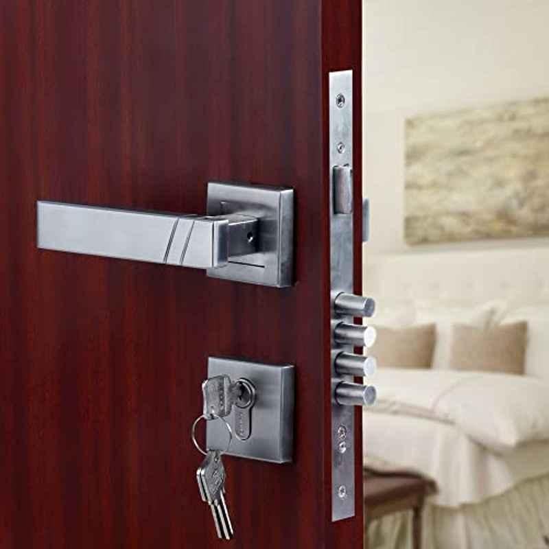Saze Sierra Stainless Steel Matt Finish 4 Bullet Pin Mortise Door Lock Handle Set with 3 Computer Keys