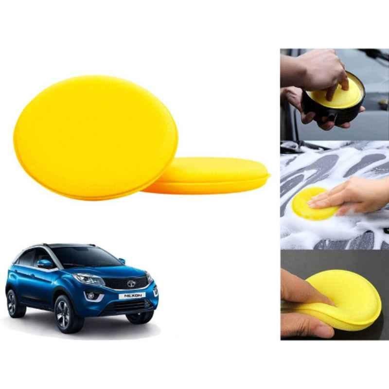Auto Pearl Polyurethane Beige Washing & Waxing Polish Foam Sponge for Nexon 2017 2019 (Pack of 2)