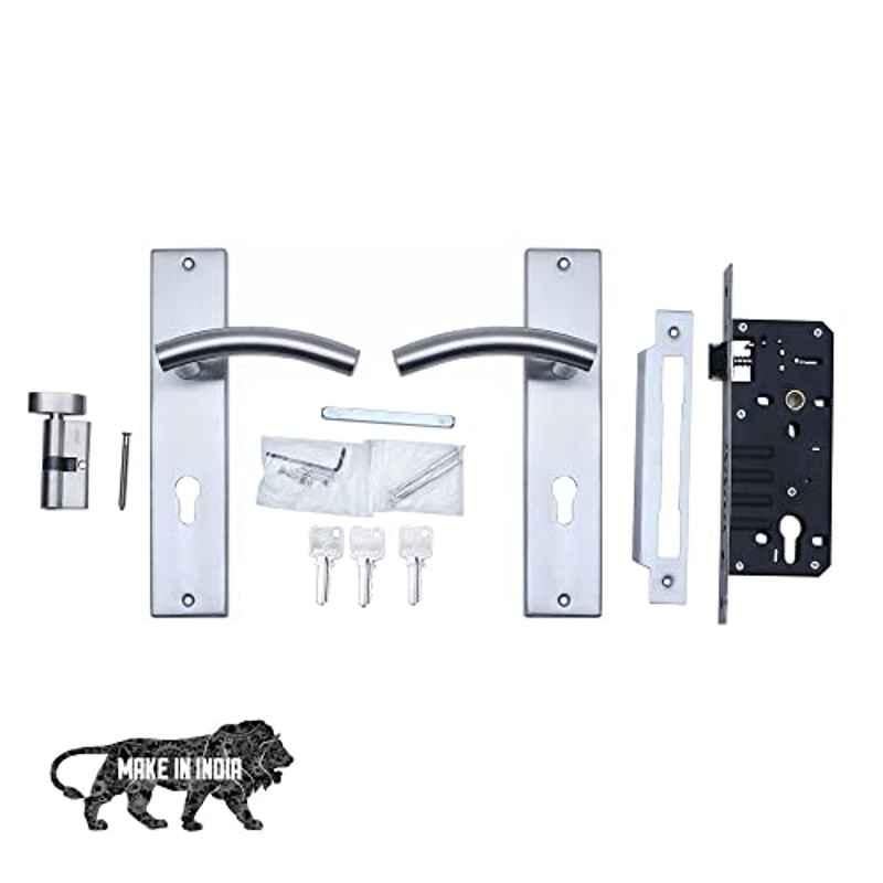 Saze 10 inch Stainless Steel 304 Matt Finish Cylindrical Plate Mortise Door Lock Handle Set, SE-MG1102-10CY-OSK