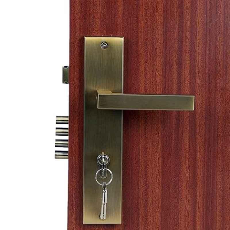 Homexpert LB201 10 inch 60mm Stainless Steel Antique Brass Finish Cylindrical Plate Both Side Key Mortise Door Lock Set