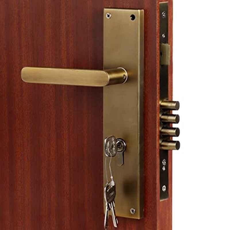 Voltizi â€ŽStainless Steel â€ŽAntique Brass Finish Mortise Bedroom Door Lock Set with 4 Latches, Both Side Key Cylinder & Pull Handle, MG304
