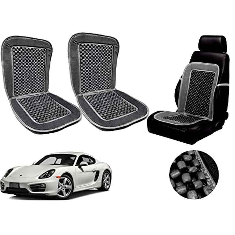 Auto Pearl PU, Velvet & Wooden Beads Grey Rectangular Seat Cushion for Porsche Cayman (Pack of 2 )