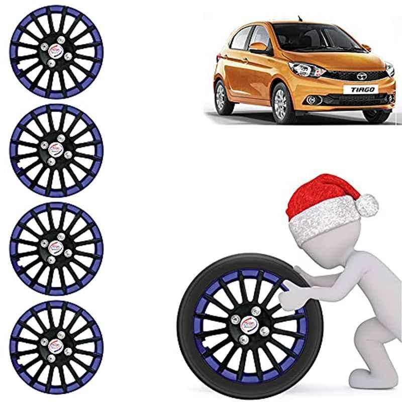 Auto Pearl 4 Pcs 14 inch ABS Black & Blue Press Fitting Wheel Cover Set for TATA Tiago XT & XZ