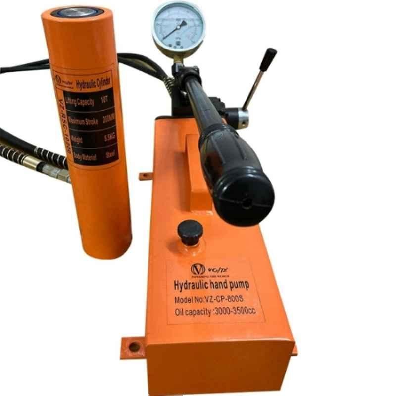 Voltz VZ-RSC-10200 10 Ton 490mm Alloy Steel Hydraulic Jack with VZ-CP-800S Double Acting Hydraulic Hand Pump