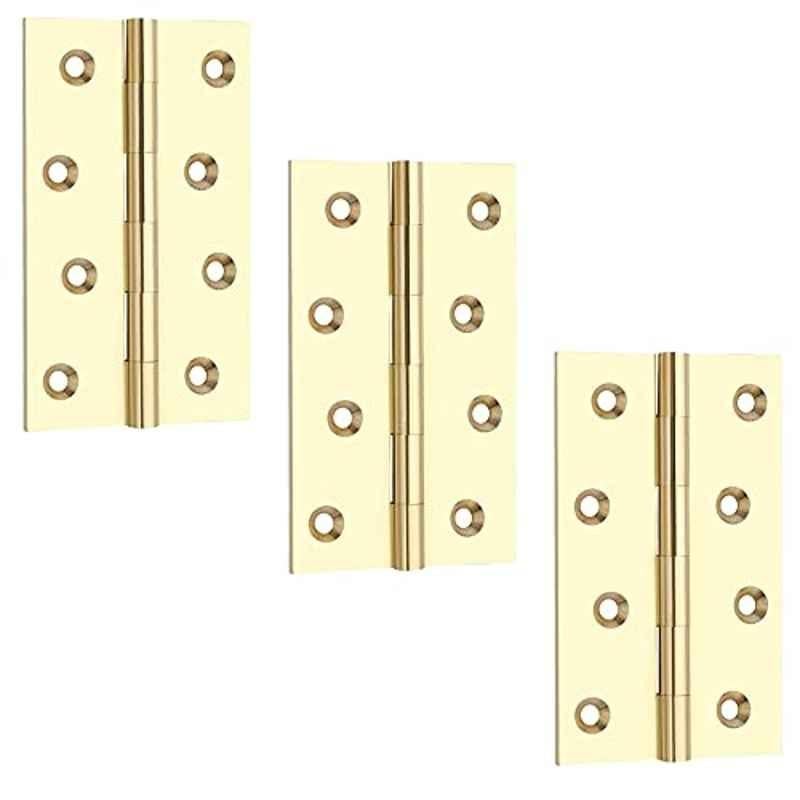 Screwtight 4 inch Brass Polished Door & Cabinet Butt Hinge, B170108PB-3 (Pack of 3)