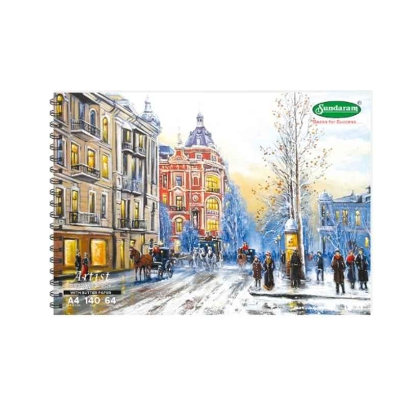 Sundaram 64 Pages 29.5x21cm Top Spiral-Bound A4 Butter Paper Artist Drawing Book with Superior Binding Strength & Wrapper Lamination, D-11B (Pack of 12)