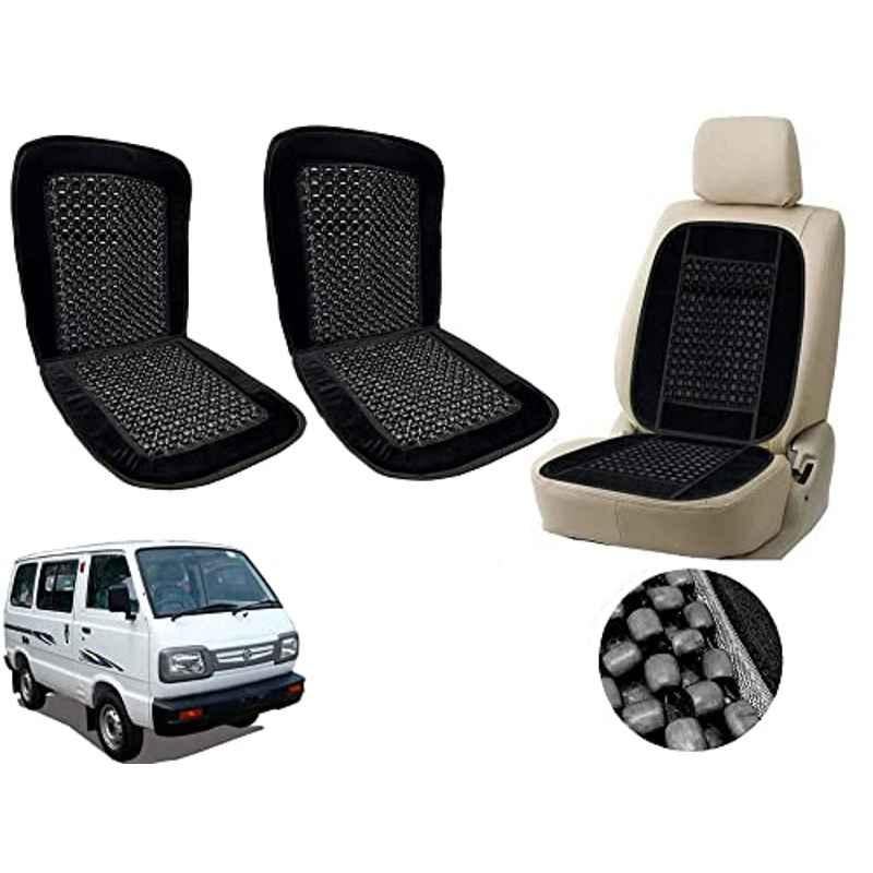 Auto Pearl PU, Velvet & Wooden Beads Black Rectangular Seat Cushion for Maruti Suzuki Omni (Pack of 2 )