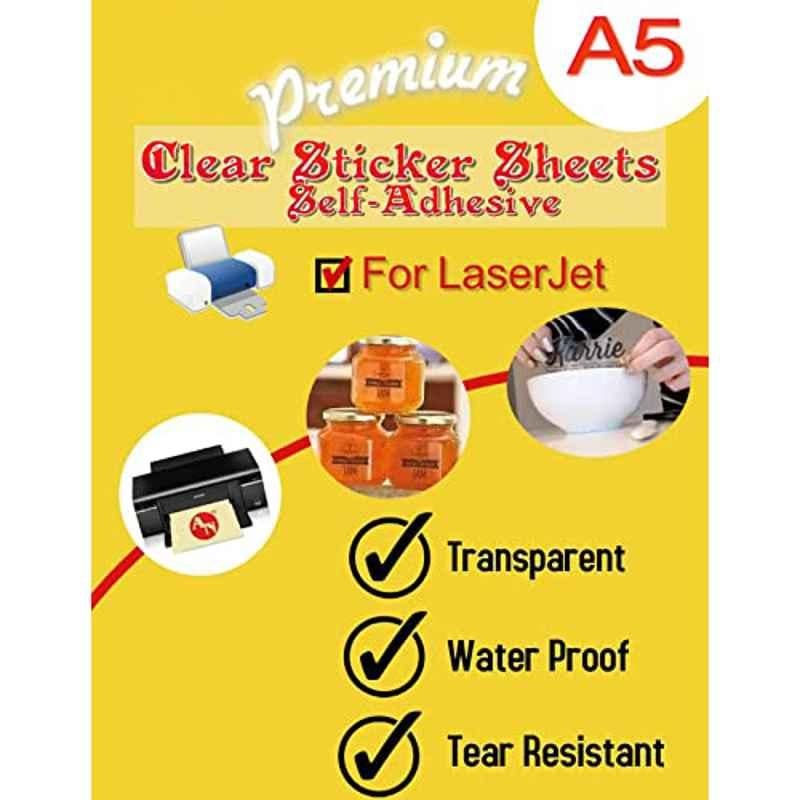 AN 100 Pcs A5 Transparent Sticker Paper Set for Laser Printer