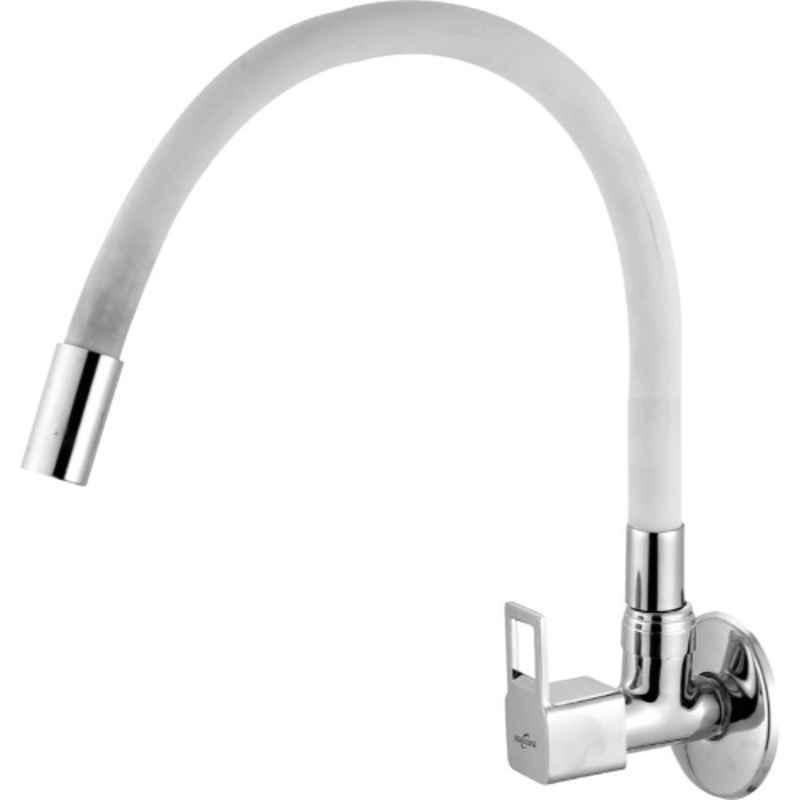 Neelkund Brass White Chrome Finish Square Cut Flexible Sink Faucet with 360 deg Swivel Spout for Kitchen & Wash Basin