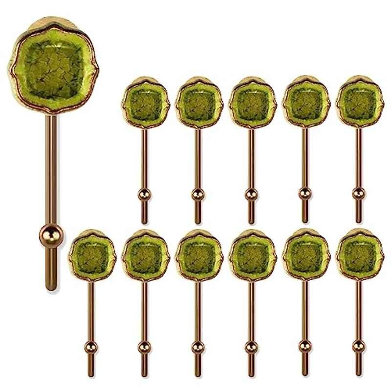 Screwtight 130mm Ceramic Yellow & Gold Multipurpose Crackle Glaze Floral Hook with Brass Effect, AZ-CHK001FL2-YL-12 (Pack of 12)