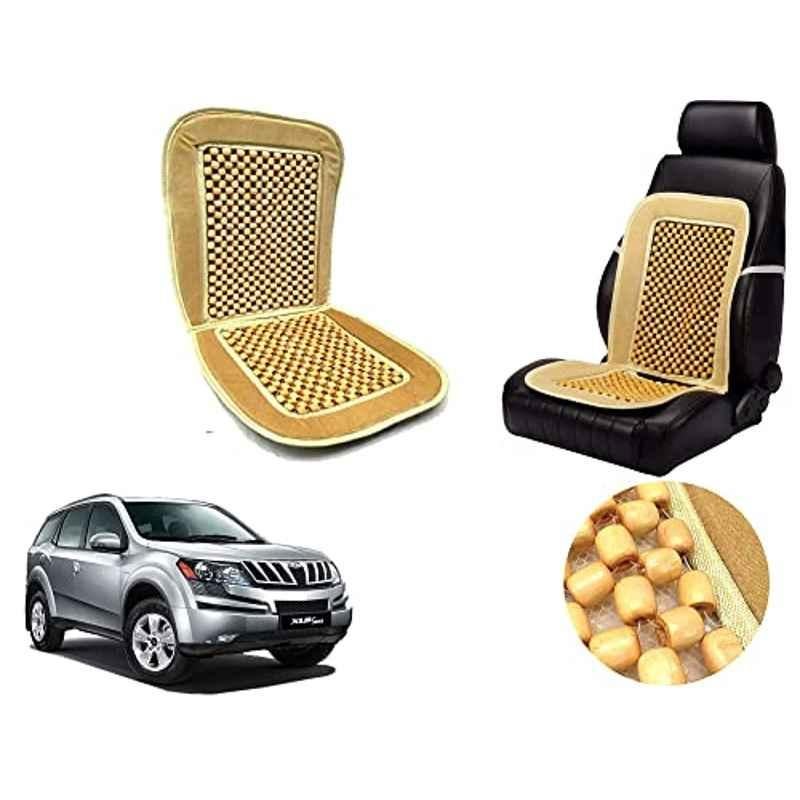 Auto Pearl PU, Velvet & Wooden Beads Beige Rectangular Seat Cushion for Mahindra XUV-500 2015
