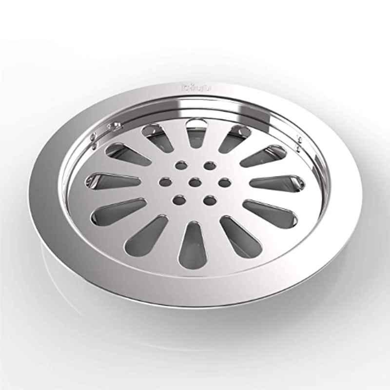 Biut 5 inch Stainless Steel 304 Glossy Finish Silver Round Floor Drain with Frame, AL-82