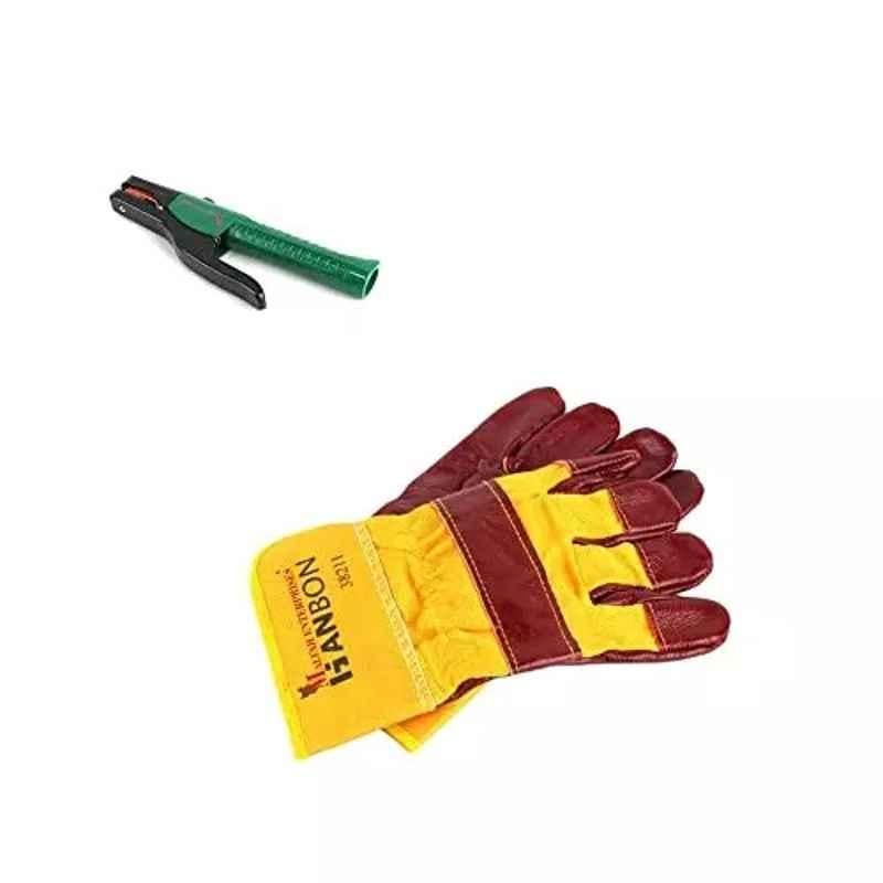 Hanbon Electric Welding Holder with Full Insulated Heavy Duty Leather Gloves Combo