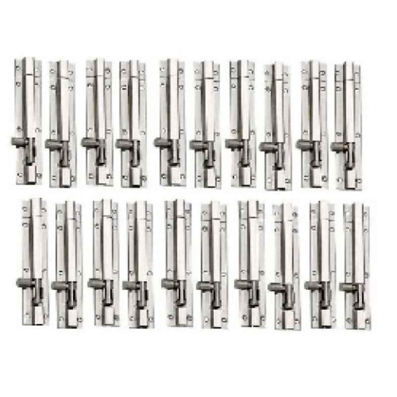 Shri 6 inch Stainless Steel Tow Tone Silver Finish Plain Tower Bolt (Pack of 20)