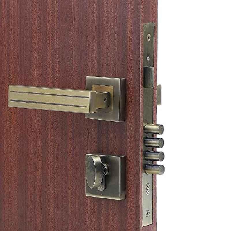 Homexpert Rose Altroz 60mm Stainless Steel Antique Brass Finish Cylindrical Plate One Side Key Mortise Door Lock Set
