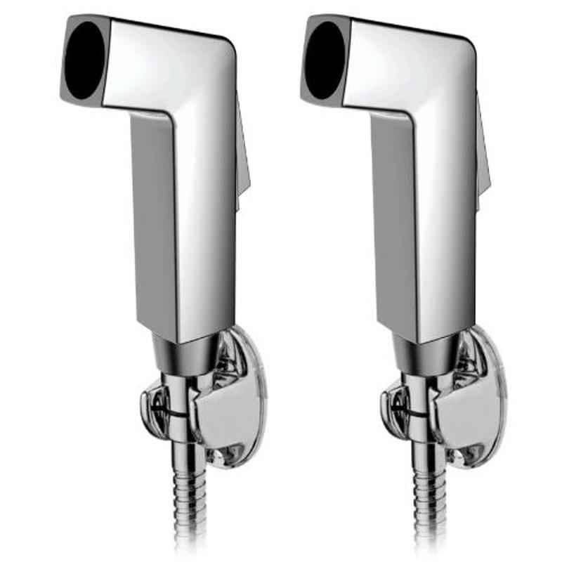 Drizzle Cubix 2 Pcs Plastic Chrome Finish Silver Health Faucet Set with 1m Flexible Tube & Wall Hook, AHFCUBIXSET2