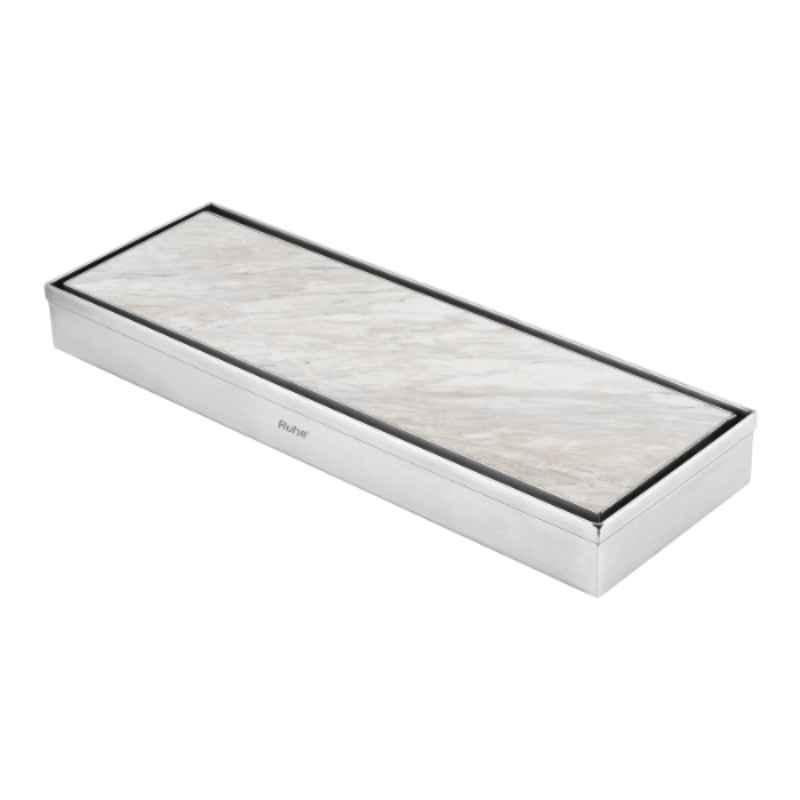 Ruhe 12x4 inch Stainless Steel 304 Brushed Finish Tile Insert Shower Drain Channel with Cockroach Trap, 16-0203-08