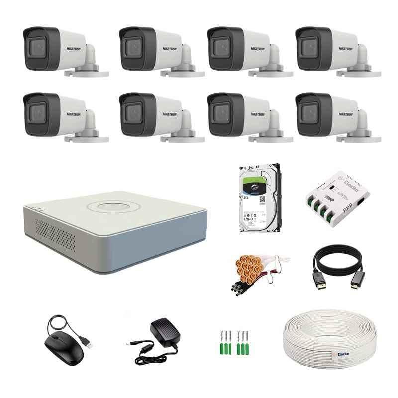Hikvision 8 Channel DVR, 5MP 8 Pcs Day/Night Vision Bullet Camera, 2TB HDD, 70m 1+3 Cable Roll, 8 CH Power Supply, BNC & DC Full Kit