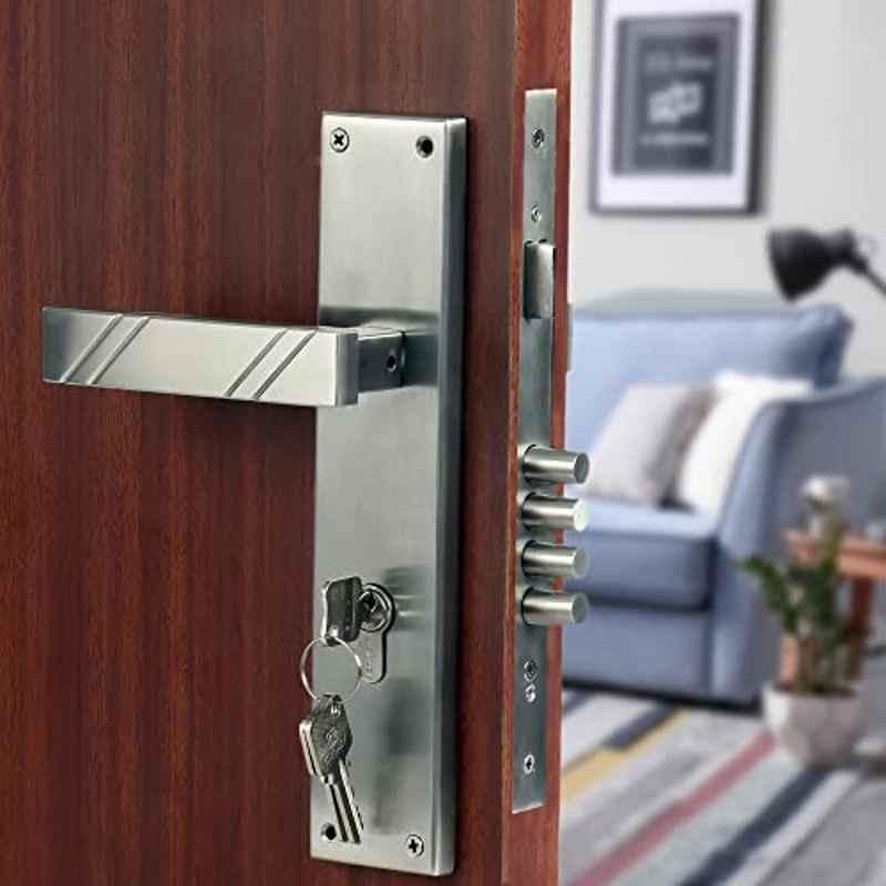 Saze Altis 10 inch Stainless Steel Matt Finish Cylindrical Plate 4 Bullet Pin Mortise Door Lock Handle Set with 3 Computer Keys