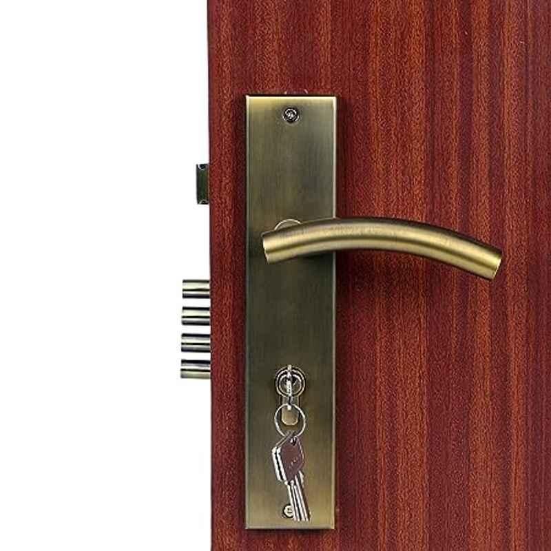 Handle Waala MG1102 10 inch 60mm Stainless Steel Antique Brass Finish Cylindrical Plate Both Side Key Mortise Door Lock Set