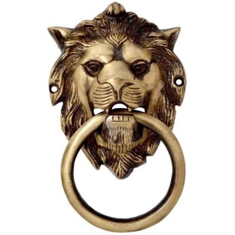 Smart Shophar 5 inch Brass Antique Lion Door Knocker Finish, SHA10DK-LION-AN05-P1 (Pack of 3)
