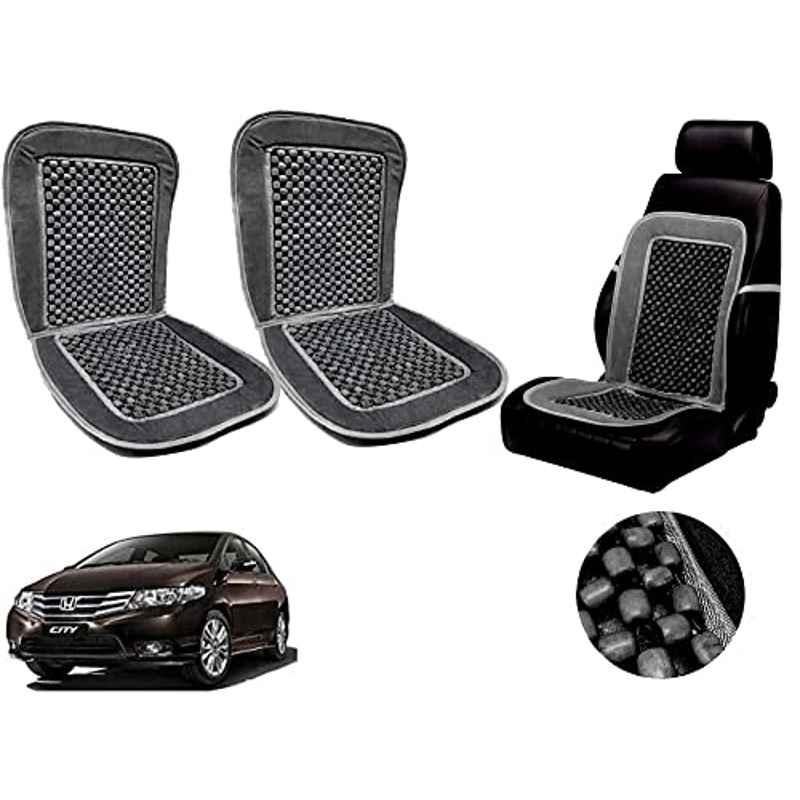 Auto Pearl PU, Velvet & Wooden Beads Grey Rectangular Seat Cushion for Honda Ivtec (Pack of 2 )
