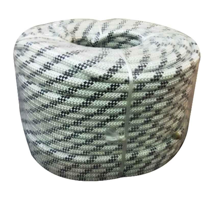 Grip 10.5mm 3 Strands Braided Nylon White & Black Climbing Rope, Length: 100 m