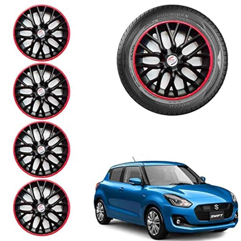 Auto Pearl 4 Pcs 14 inch ABS Black & Red Car Wheel Cover Set for Maruti Suzuki Swift 2018