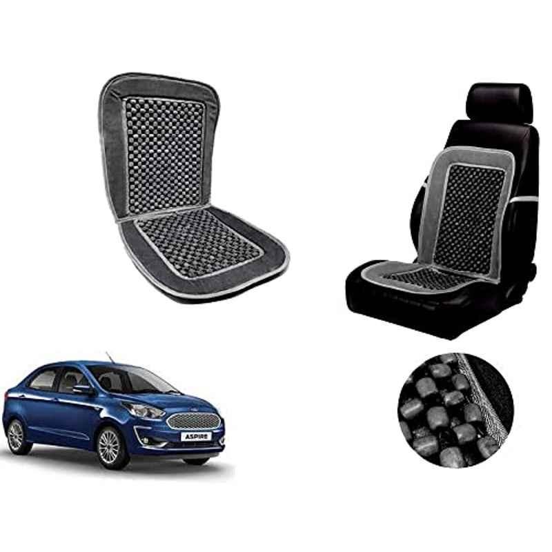 Auto Pearl PU, Velvet & Wooden Beads Grey Rectangular Seat Cushion for Ford Aspire 2019