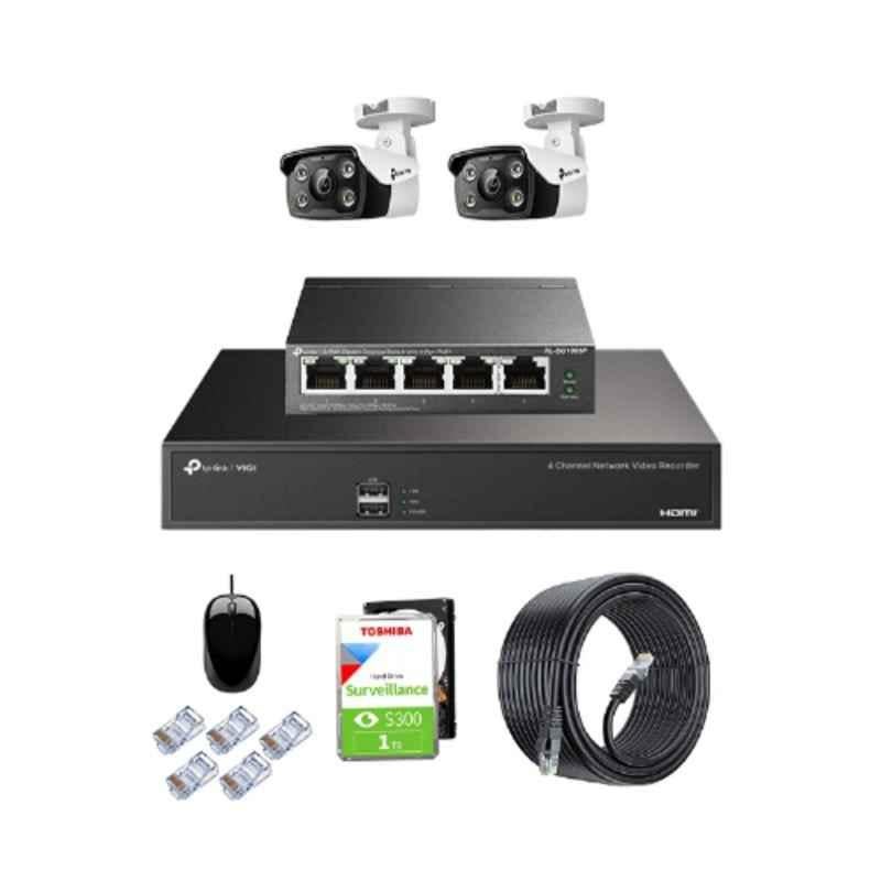 TP-Link VIGI C340 4MP Full Colour Outdoor Network IP Combo Kit with 4 Channel NVR, 2 Cameras, 5 Port POE Switch, 1TB HDD, D-LINK 100M LAN Cable