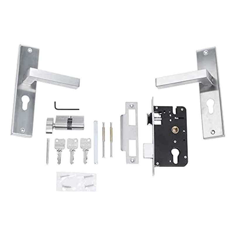 Voltizi Sirus 8 inch â€ŽSteel Satin Finish Cylindrical Plate Mortise Door Lock with Handle, â€ŽVL-CR015-A