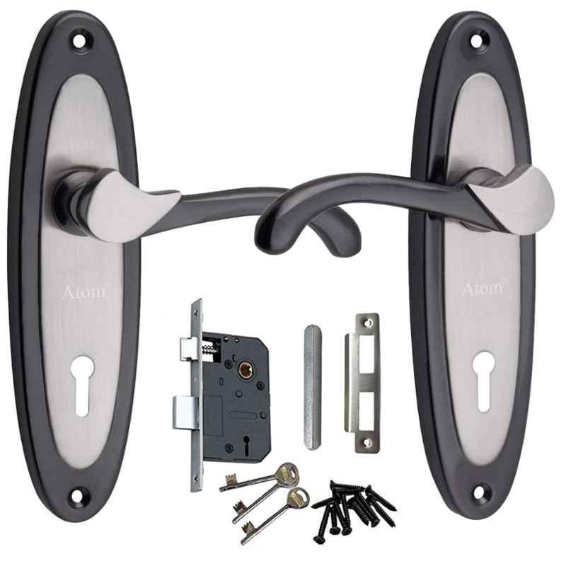 Atom 7 inch Black & Silver Finish 6 Lever Double Stage Heavy Duty Mortise Door Lock Set, 412KY