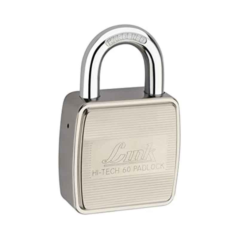 Link 60mm Stainless Steel Hardened Shackle Padlock with 3 Silver Keys, Keychain & Free Key Hanger, HT-60