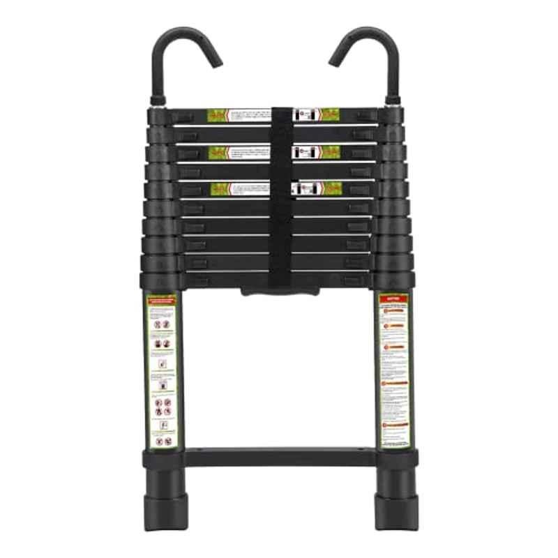 Plantex Aluminium Black 3.2m Extension Telescopic Ladder with Hooks, APS-627