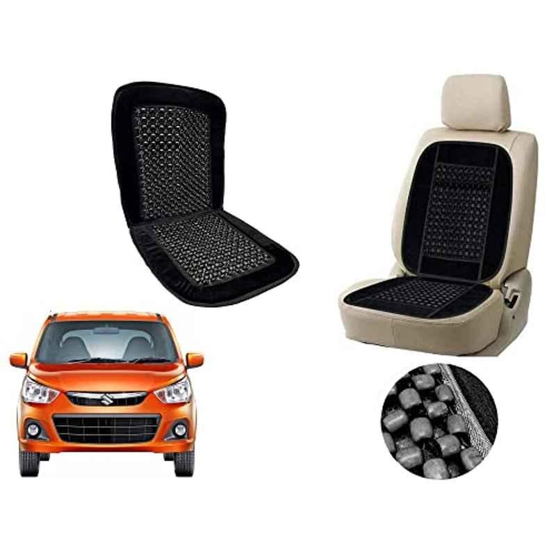 Auto Pearl PU, Velvet & Wooden Beads Black Rectangular Seat Cushion for Maruti Suzuki Alto K10