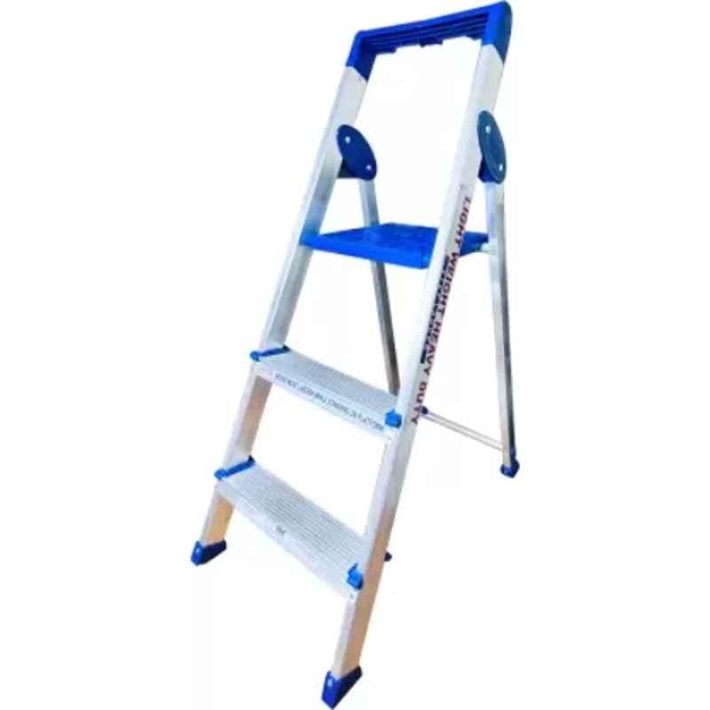 TNC Homemate 80kg 3 Steps Aluminium & Plastic Silver & Blue Foldable Ladder with Platform & Hand Rail, SL-N-060309