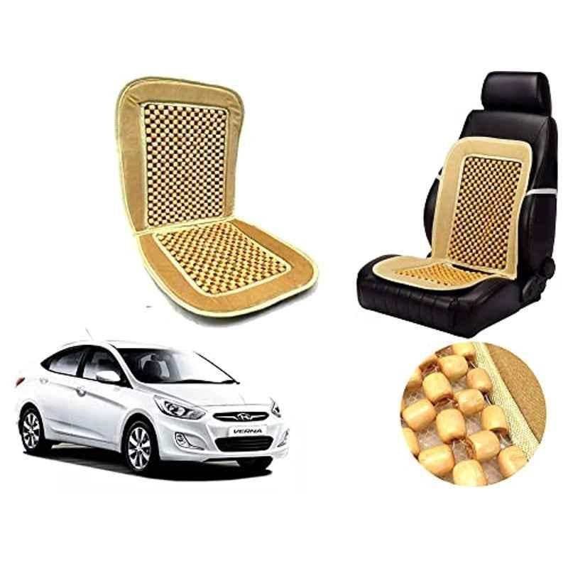 Auto Pearl PU, Velvet & Wooden Beads Beige Rectangular Seat Cushion for Hyundai Fluidic Verna 4S