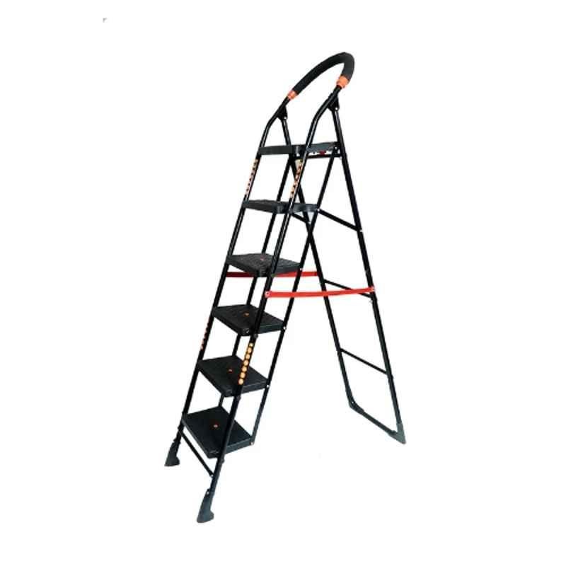 Inaithiram SL6SN 150kg 6 Step CRC Black Powder Coated Foldable Step Ladder with Anti Slip & Safety Clutch Lock