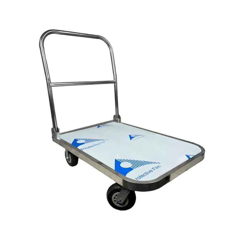Welbuilt 500kg Stainless Steel Foldable Platform Push Cart Trolley with 360 deg Swivel Wheels, WB-SS-500KG