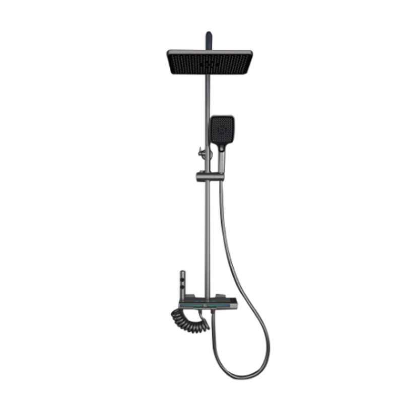 NextGen Brass Gun Gray Black Finish Thermostat Shower Set with Piano Switches & Temperature Display